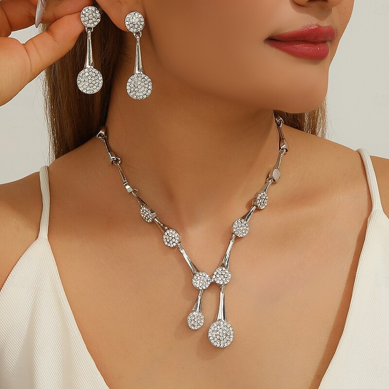 Jewelry Set Two-piece Suit Zircon Rhinestone 1 Necklace Earrings Women's Elegant Vintage Fashion Cute Fancy Leaf Blessed irregular Jewelry Set For Wedding Party Birthday4