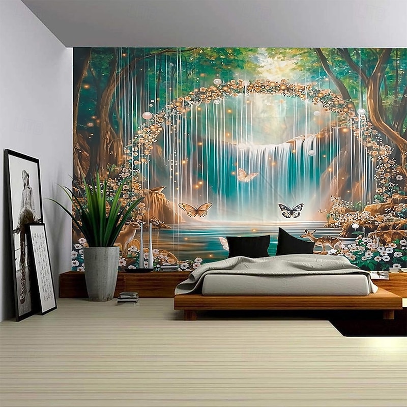 Dreamy Butterfly Landscape Tapestry Decorative Art Carpet Curtain Hanging Home Bedroom Living Room Decoration