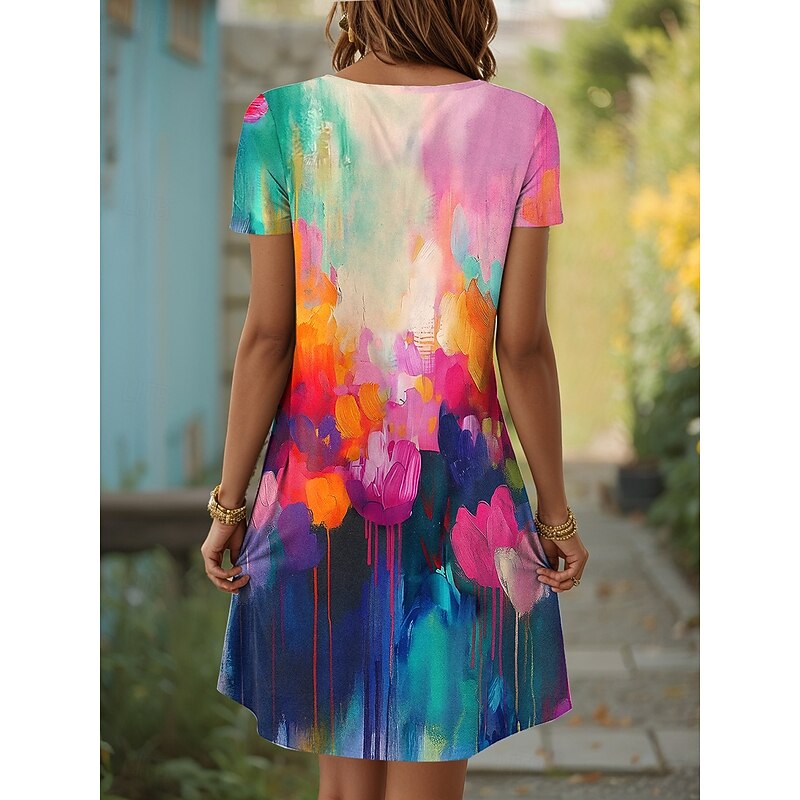 Women's Mini Dress T Shirt Dress Tee Dress Sundress Vacation Casual Going out Regular Fit Floral Graphic Abstract Short Sleeve Crew Neck Red Blue Green Summer2
