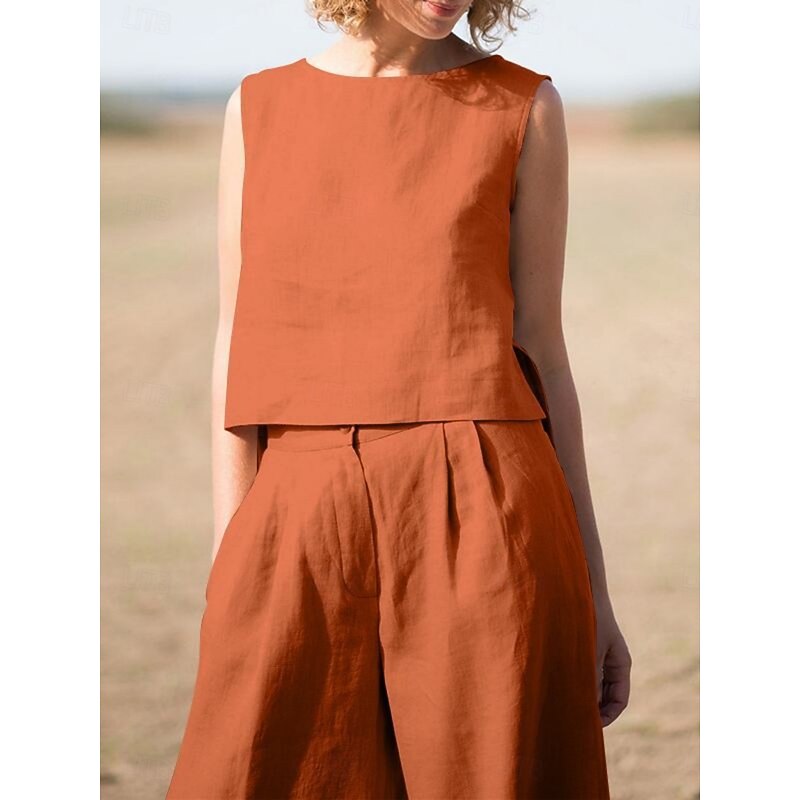 Women's Elegant Fashion Streetwear Shirt Blouse Sleeveless Crew Neck Solid Color Outdoor Work Casual Navy Blue Orange Green Summer Loose Fit2