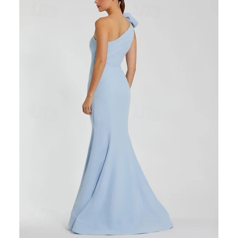 Mermaid / Trumpet Evening Gown Elegant Dress Formal Wedding Guest Floor Length Sleeveless One Shoulder Stretch Crepe with Pleats3