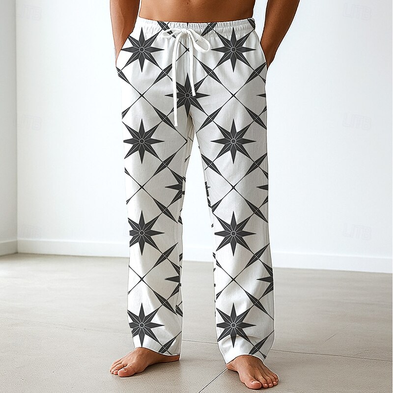 Men's Geometric Pentagram Trousers Baggy Pants Casual Pants Mid Waist Classic Style Outdoor Vacation Drawstring Side Pockets Elastic Waist Summer Spring 3D Print Blue Purple Green4