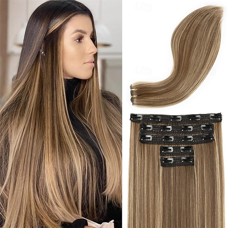 Clip in Hair Extensions Hair Extensions Thick Long Lace Weft Lightweight Synthetic Hairpieces for Women (24 Inch-240 Gram
