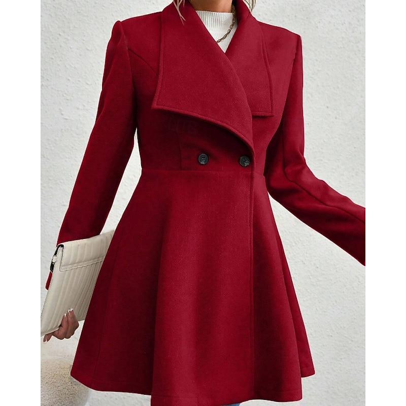 Women's Coat Warm Comfortable Pocket Buttons Fashion Plain Outdoor Vacation Double Breasted Long Turndown Regular Fit Long Sleeve Outerwear Black Red Camel Fall Winter2