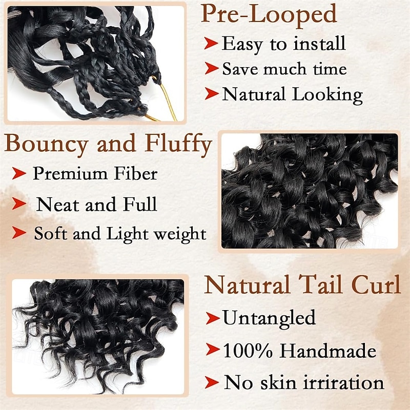 Crochet Hair 8 Packs Ocean Wave Crochet Hair Pre Looped Long Deep Wave Hair Extension Synthetic Braiding Hair for Women Natural Black 18 Inch 1B3