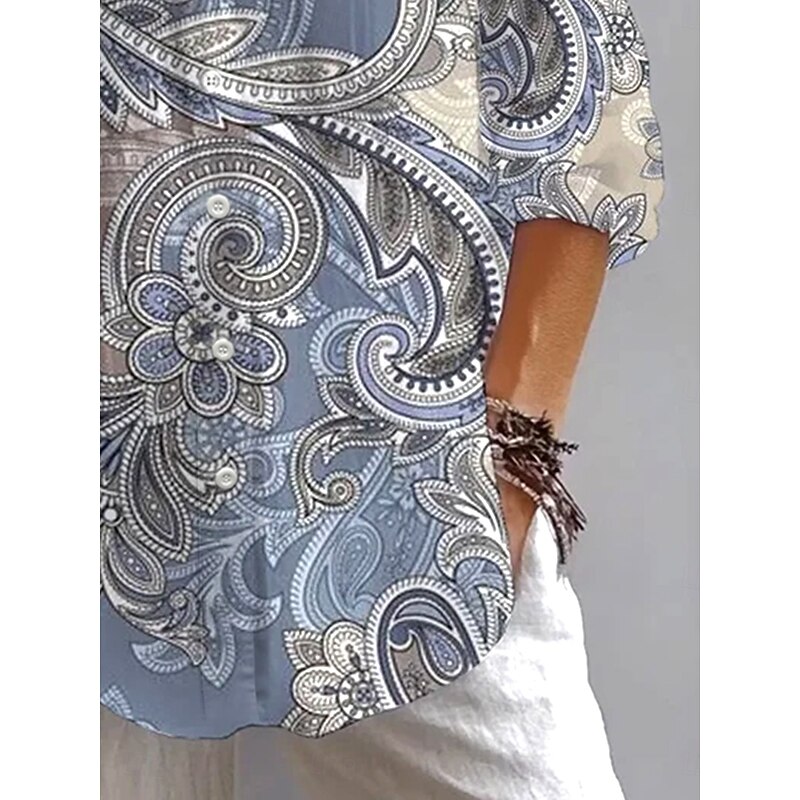 Women's Shirt Button Down Tunic Shirt Collar Long Sleeve Graphic Paisley Vintage Stylish Ethnic Regular Tops Daily Holiday Going out s Light Brown Dusty Blue Purple Spring3