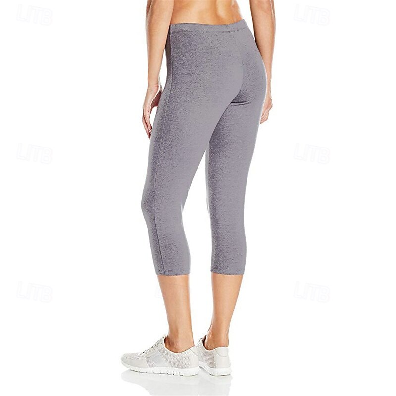 Women's Capri Pants Leggings Cozy Leggings Casual Athleisure Calf-Length High Waist Plain Elastic Waist Breathability Stretchy Vacation Street Daily Wear Black Light Grey Summer Spring Slim Fit4