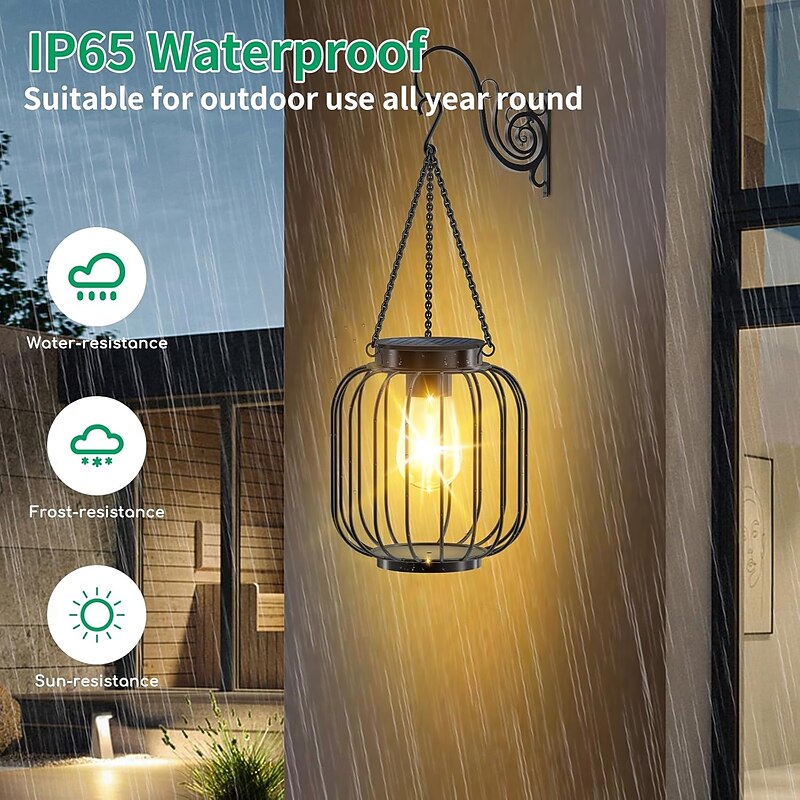 Solar Lanterns Metal Solar Lights Outdoor Waterproof Hanging Outdoor Lanterns Decorative Outdoor Lighting for Outside Patio Garden Yard Pathway Porch3