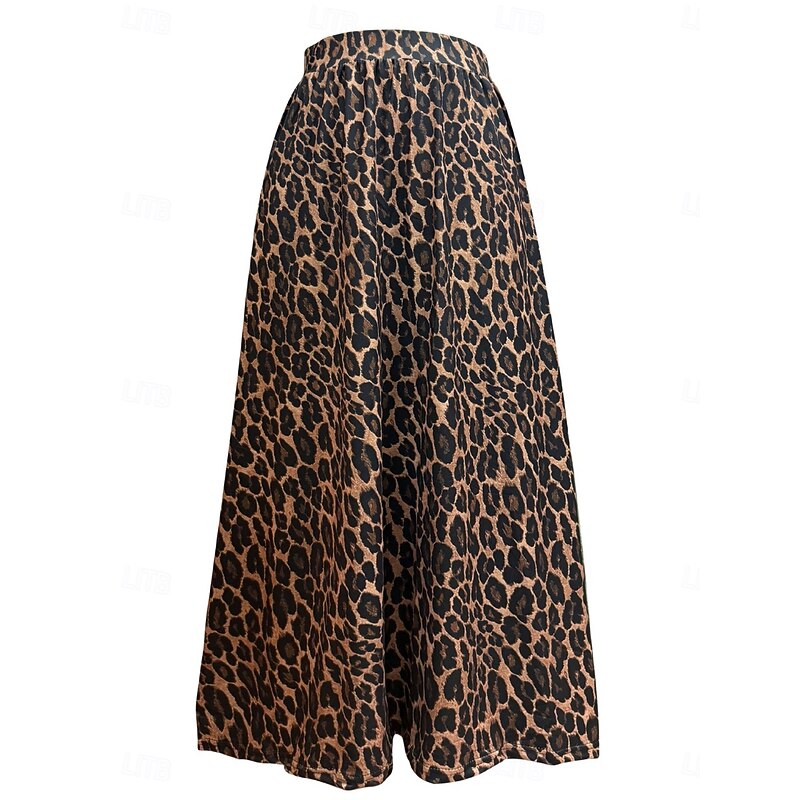 Women's Skirt A Line Fashion Casual Maxi High Waist Skirts Leopard Print Micro-elastic Street Daily Leopard Summer Polyester2