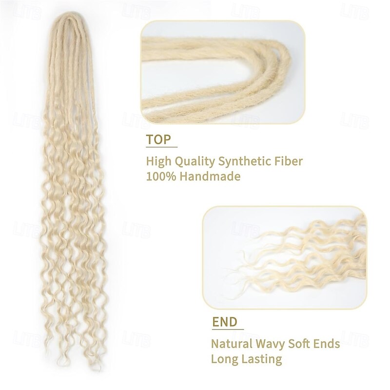 DE Dreadlock Extensions 24 Inch 3 In 1 Synthetic Dreads Extensions Mixed DE Dreads Hippie Style 15 Strands Handmade Braid in Dreadlock Extensions Soft Double Ended Curly Boho Wavy Dreads Women4