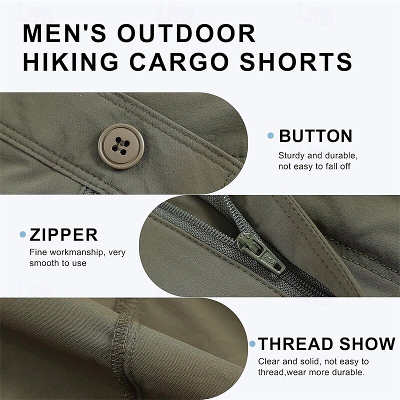 Men's Cargo Shorts Shorts Summer Shorts Elastic Waist Multi Pocket Plain Comfort Wearable Knee Length Outdoor Sport Daily Fashion Casual Black Khaki3