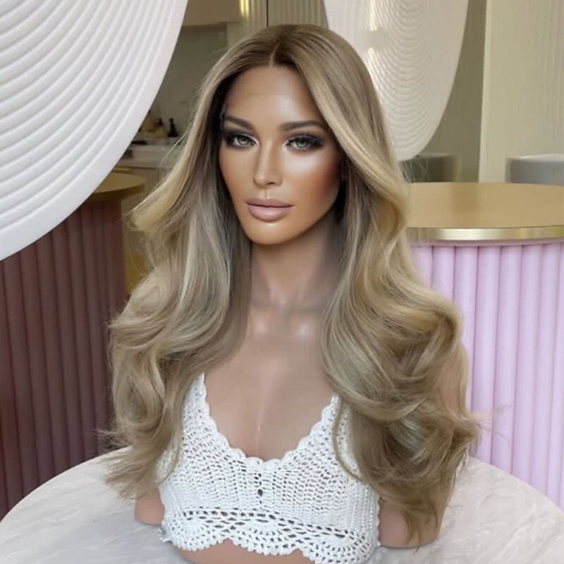 Brazilian Remy Human Hair 5x5 Closure Glueless Wigs Wavy 13x4 Lace Front Wig  Wavy Blonde Highlighted Human Hair Wig with Baby Hair4