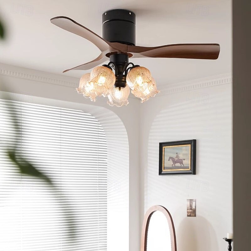 Mid-Century Retro Walnut Ceiling Fan Light, Quiet & Smart for Bedroom/Dining/Study2