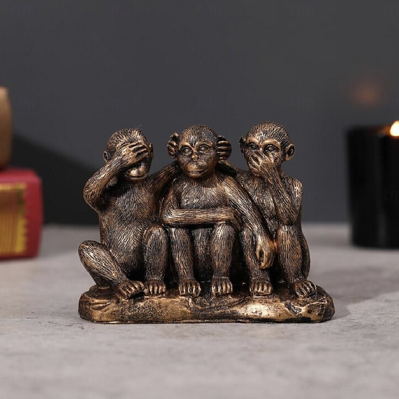 Three Wise Monkeys Resin Figurine Feng Shui Decor, See No Evil Hear No Evil Speak No Evil Statue for Home Office Table Decoration4