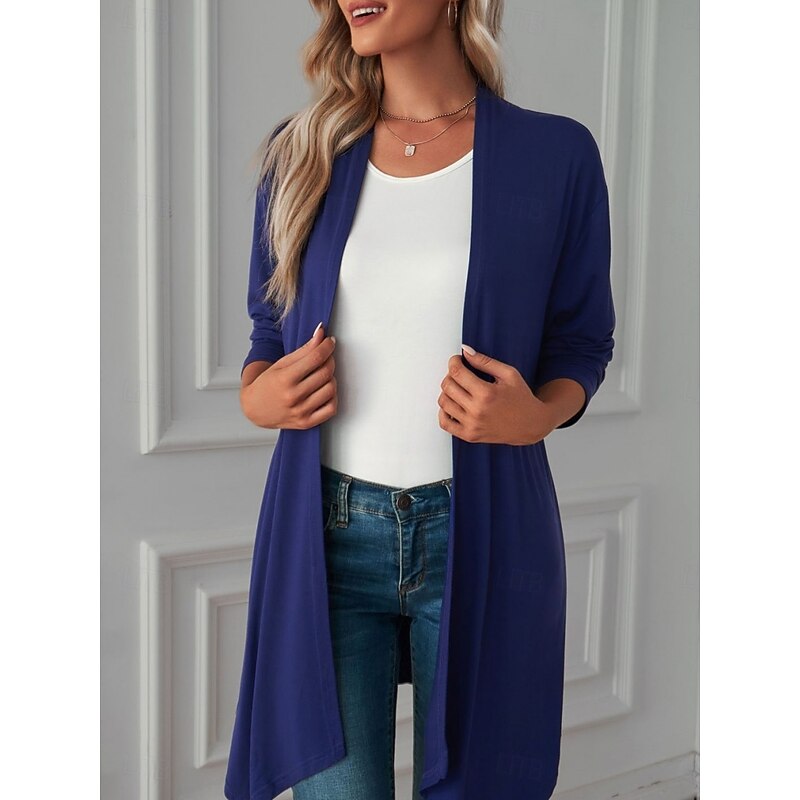 Women's Casual Jacket Breathable Comfortable Oversized Casual Plain Vacation Street Casual Daily Wear Open Front Long Collarless Regular Fit 3/4 Length Sleeve Outerwear White Pink Wine Summer Spring4