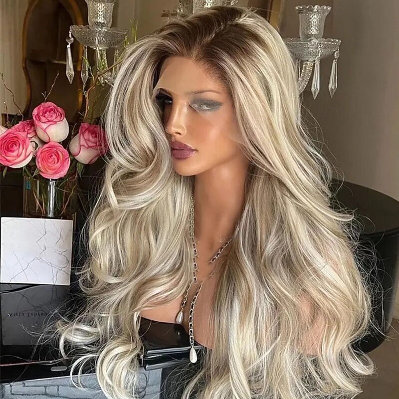 Unprocessed Virgin Hair 5x5 Closure 13x4 Lace Front Wig Free Part Brazilian Hair Wavy Blonde Wig 130% 150% Density with Baby Hair Highlighted / Balayage Hair 100% Virgin Glueless Pre-Plucked For Women4