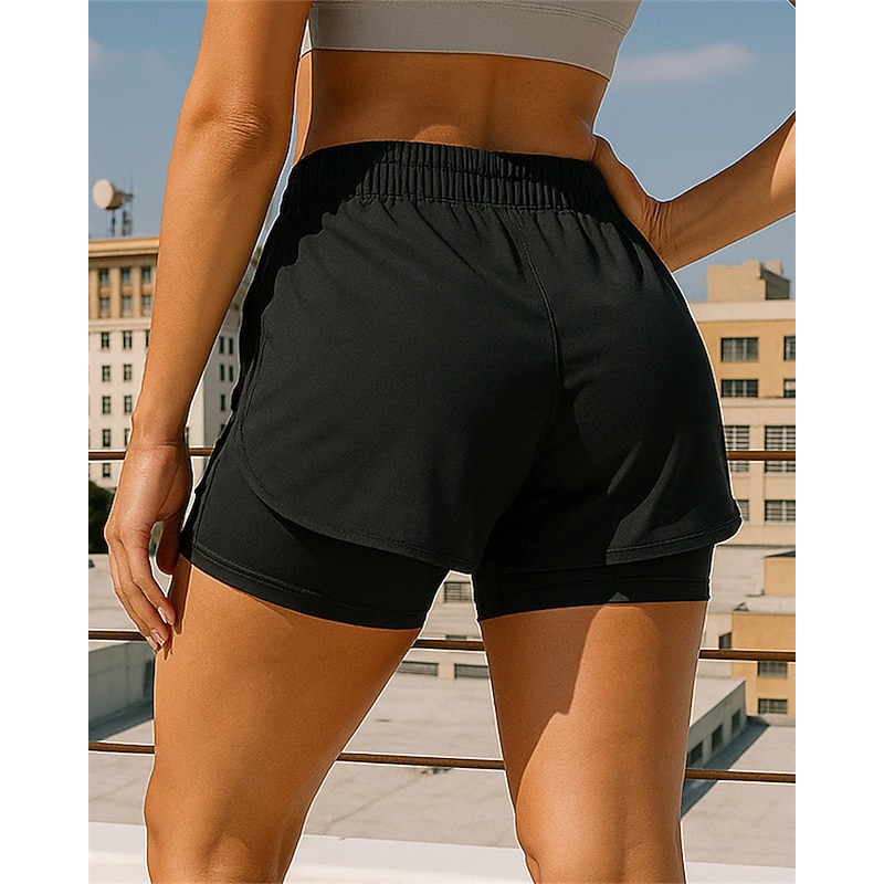 Women's Running Shorts Running Shorts With Tights Elastic Waistband Shorts Sports & Outdoor Casual Quick Dry Lightweight Breathable Tennis Jogging Running Regular Fit Sportswear Activewear Solid2