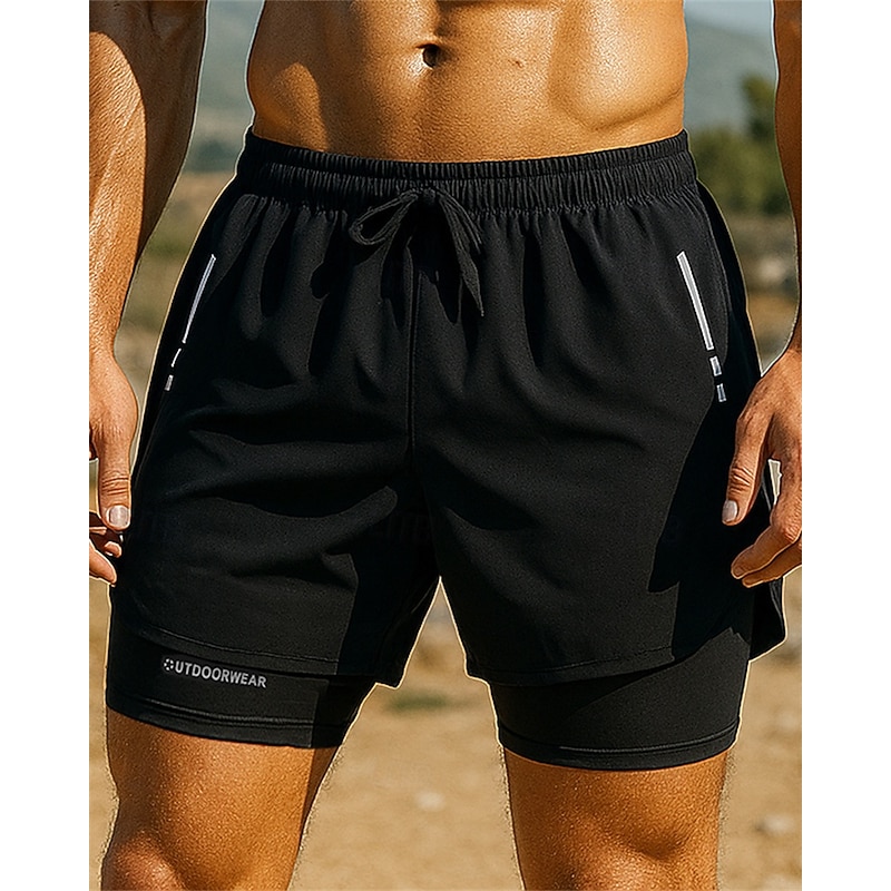 Men's Running Shorts With Tights Elastic Waistband Shorts Sports & Outdoor Casual Breathable Quick Dry Lightweight Elastic Tennis Golf Running Regular Fit Sportswear Activewear Color Block Black Gray2