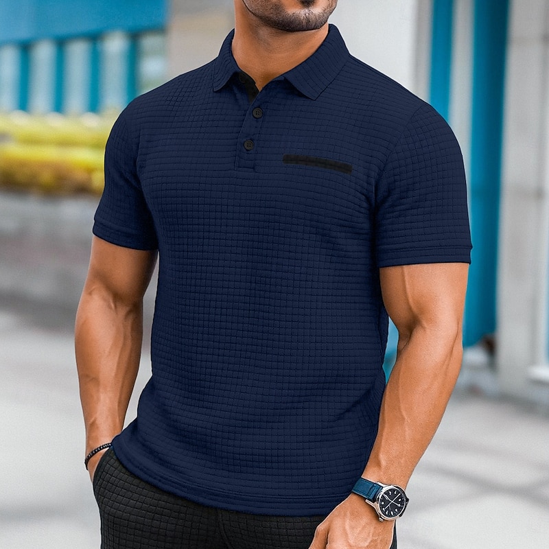 Men's Golf Shirt Waffle Knit Polo Shirt Business Casual Classic Short Sleeve Fashion Modern Solid Color Buttons Summer Spring Regular Fit Black White Light Gray Navy Blue Orange Dark Gray Golf Shirt2
