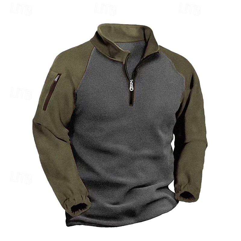 Men's Fleece Hoodie Quarter Zip Sweatshirt Raglan Hoodie Black+ Army Green Dark Gray+Black Army Green Navy Blue Khaki Standing Collar Color Block Pocket Color Block Quarter Zip Sports & Outdoor2