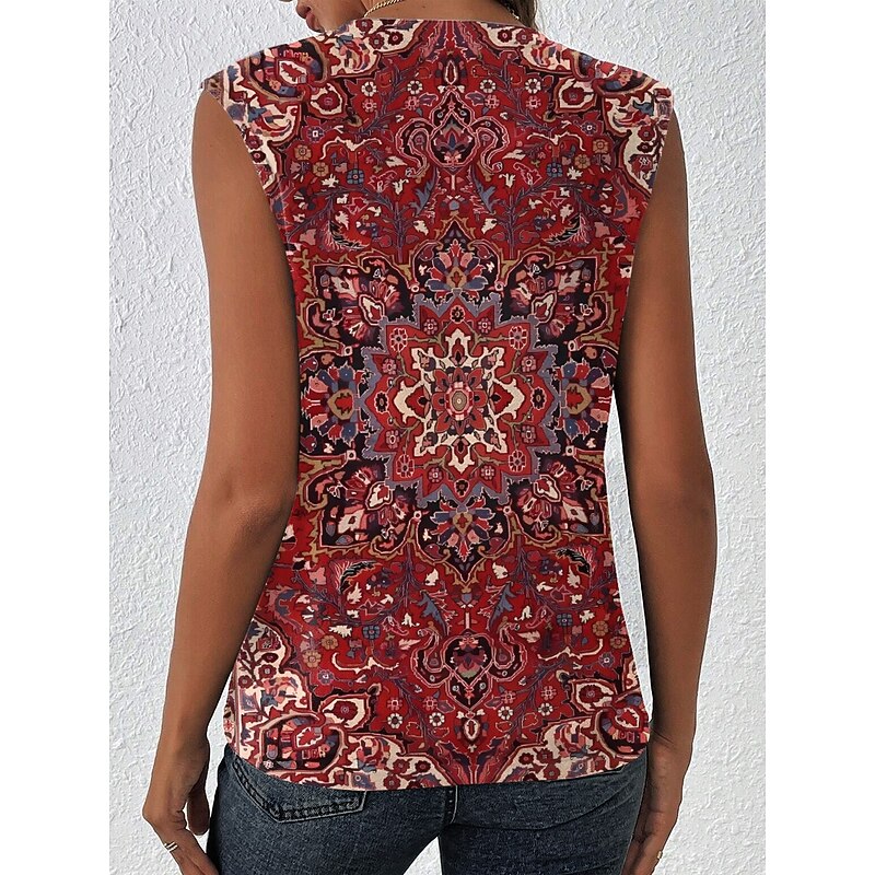 Women's Camisole Tank Top Graphic Geometric Bohemia Vintage Daily Sleeveless Crew Neck Regular Tops Daily Print Black White Red Blue Khaki Summer Spring2
