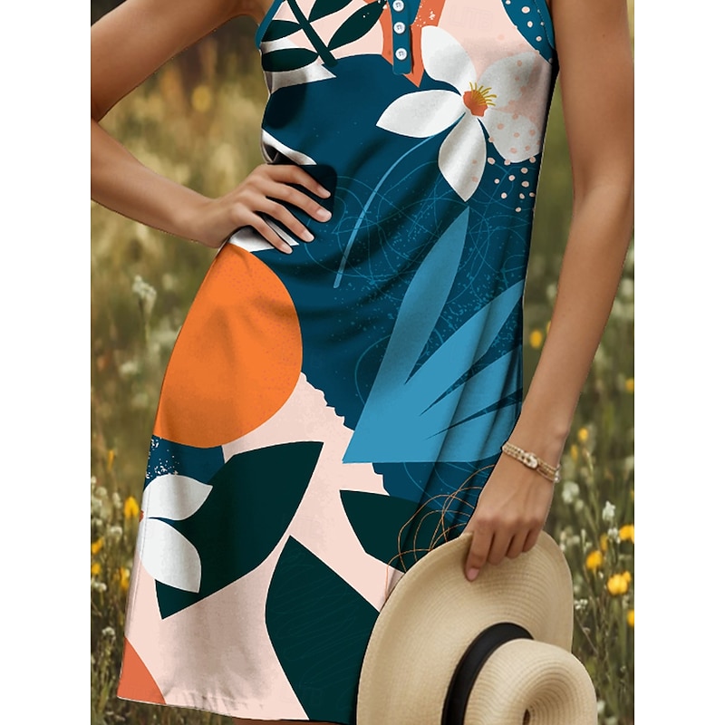 Women's Mini Dress T Shirt Dress Tee Dress Summer Dress Casual Daily Holiday Regular Fit Floral Graphic Geometric Sleeveless V Neck Yellow Red Blue Purple Summer3