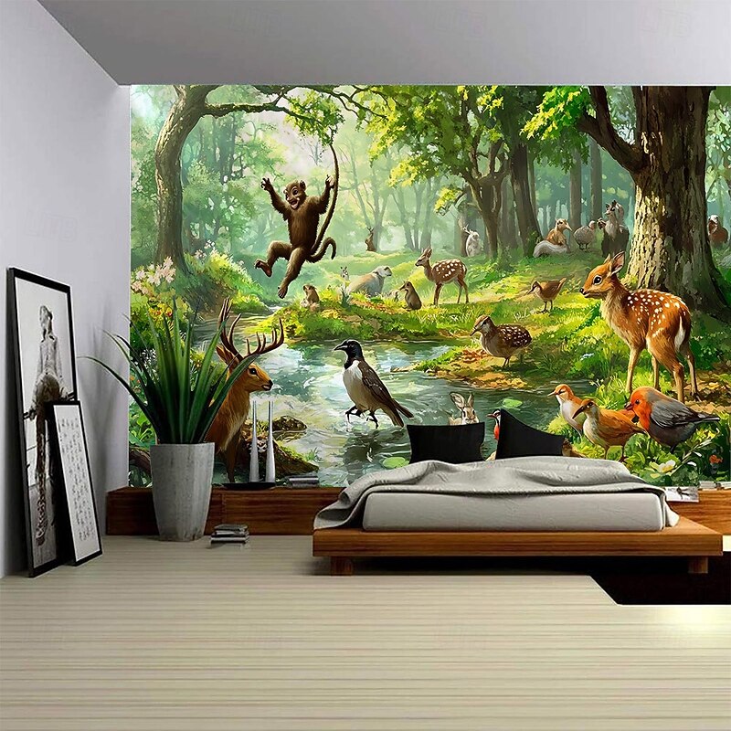 Forest Animal Landscape Hanging Tapestry Mural Art Large Tapestry Mural Decoration Photos Background Carpet Curtains Home Bedroom Living Room Decoration2