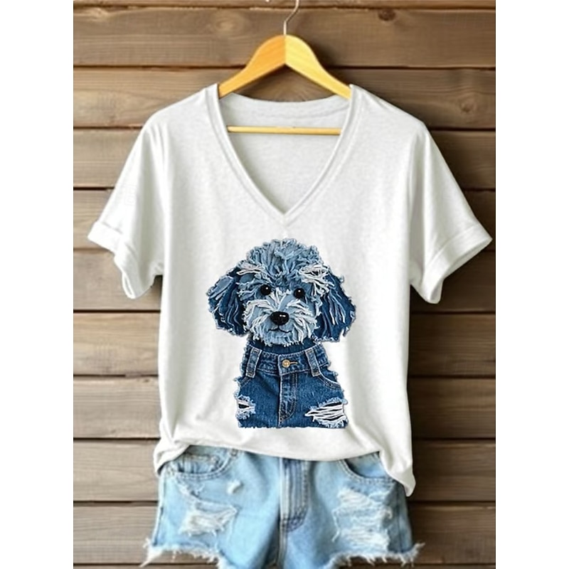 Women's T Shirt Graphic Animal Dog Vintage Stylish Classic Short Sleeve V Neck Regular Tops Daily Going out Weekend Print Black White Pink Blue Green Summer Spring2