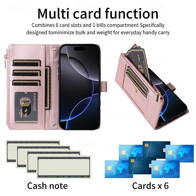 Phone Case For Samsung Galaxy S25 S25 Edge S24 S24 FE S23 Ultra Plus S22 Plus  Ultra Wallet Case with Stand Holder Zipper Full Body Protective Retro TPU PU Leather3