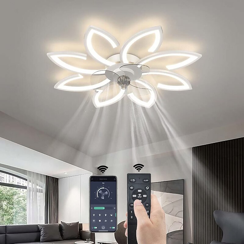 Ceiling Fan with Lighting Modern LED Dimmable Fan Ceiling Light with Fan and Remote Control Timing Quiet Acrylic Flower Shape Ceiling Lamp for Bedroom Kitchen Dining Room Living Room