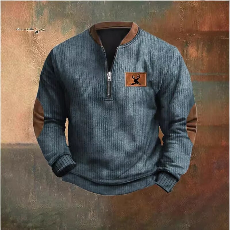 Men's Sweatshirt Quarter Zip Sweatshirt Black Army Green Navy Blue Gray Half Zip Color Block Reindeer Half Zip Print Sports & Outdoor Daily Holiday Polyester Vintage Streetwear Casual Fall & Winter3