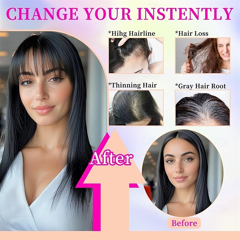 Hair Toppers for Women with Thinning Hair 360 3D Toppers Hair Pieces for Women French Clip in Bangs 18 Inch Curly Wavy4