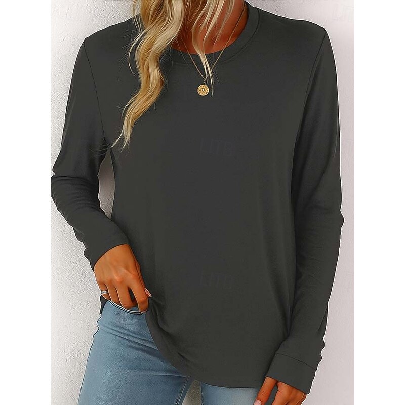 Women's 100% Cotton T Shirt Graphic Plain Vintage Stylish Classic Long Sleeve Crew Neck Round Neck Regular Tops Daily Pink Gray Spring, Fall, Winter,  Prefall2
