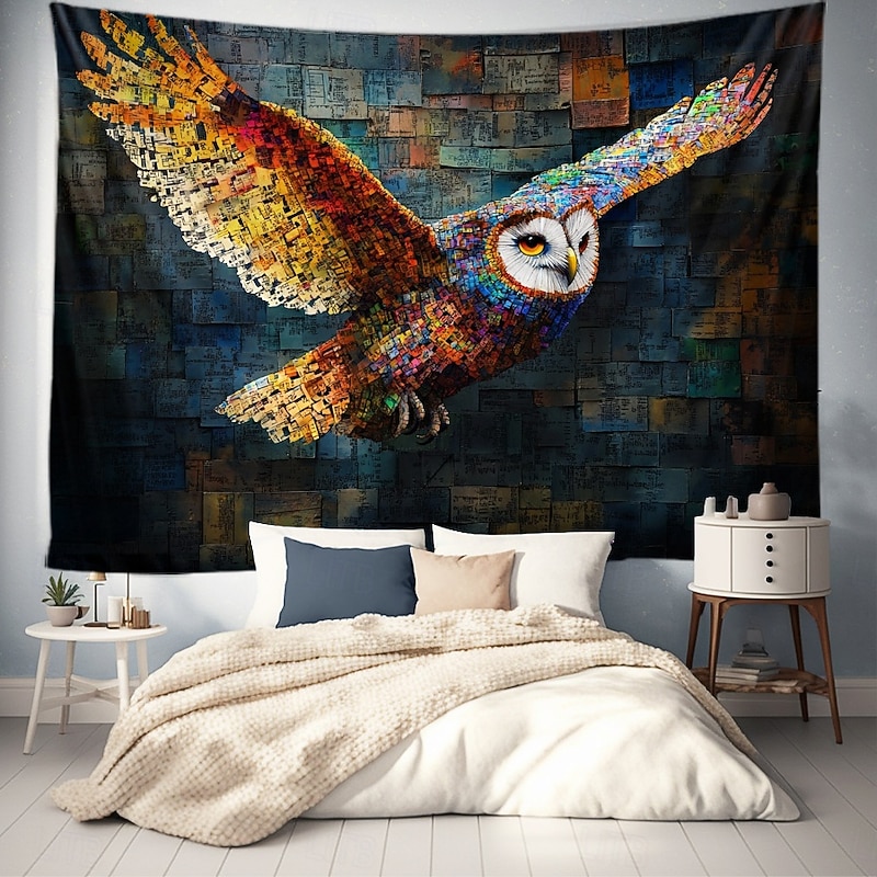 Fantasy Animal Owl Hanging Tapestry Wall Art Large Tapestry Mural Decor Photograph Backdrop Blanket Curtain Home Bedroom Living Room Decoration