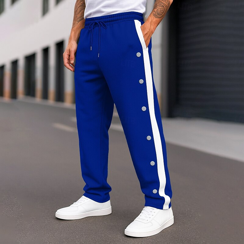 Men's Sweatpants Wide Leg Sweatpants Joggers Trousers Track Pants Drawstring Elastic Waist Side Button Plain Comfort Breathable Full Length Outdoor Daily Going out Vacation Fashion Black White2