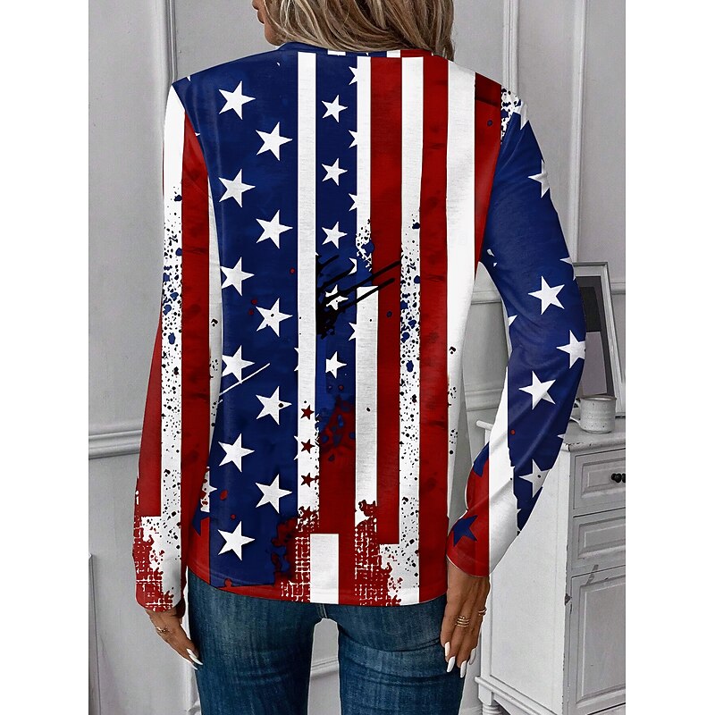 Women's Patriotic T Shirt Graphic American Flag Vintage Stylish Casual  Regular Tops Daily Weekend Print Red Blue Dusty Blue Summer2