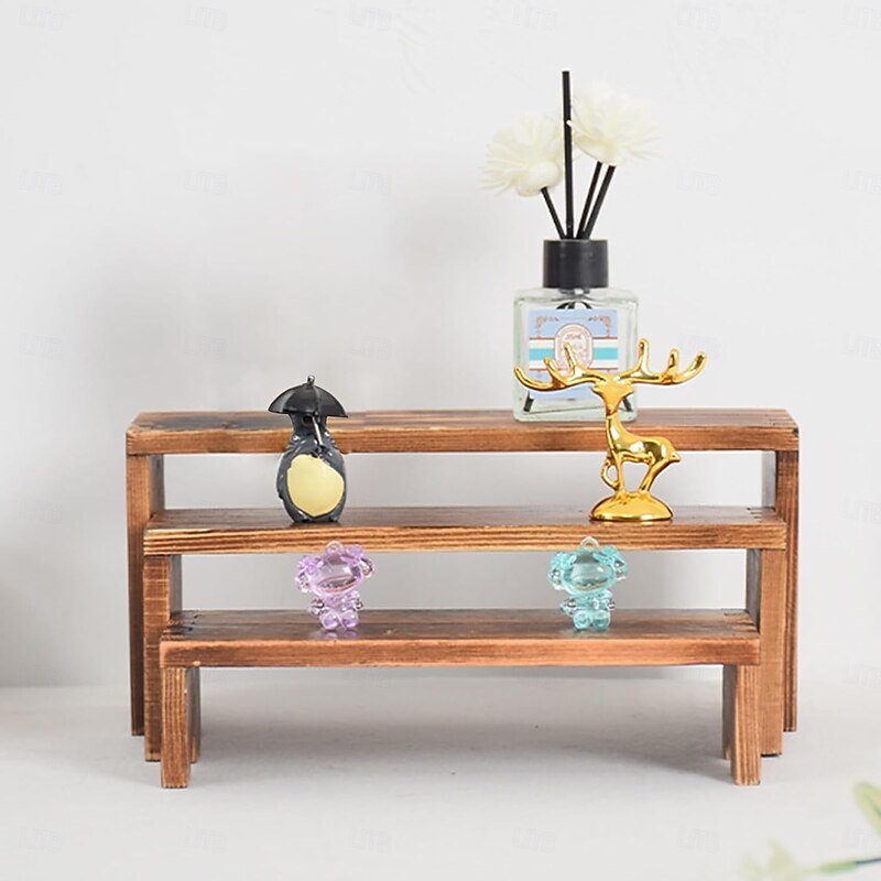 3-Piece  Wooden Riser Display Stands for Vendor Events, Rustic Wood Shelf Rack for Cupcakes, Perfume, Flowers, Collectibles4
