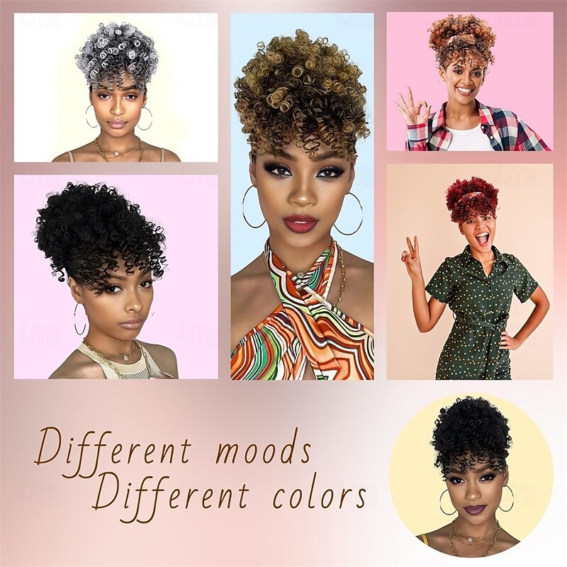 Drawstring Ponytail for Black Women Afro Puff Kinky Curly Hair Ponytail Extension with Bangs Black Updo Natural Hair Ponytail2