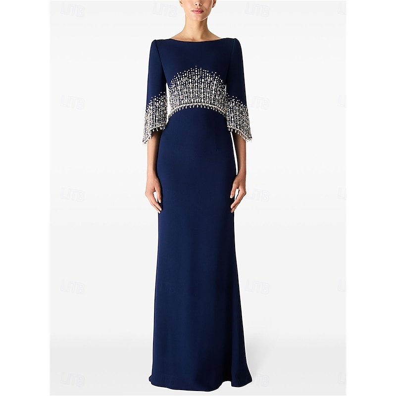 Mermaid / Trumpet Quinceanera Dresses Elegant Dress Formal Wedding Floor Length Half Sleeve Crew Neck Satin with Beading