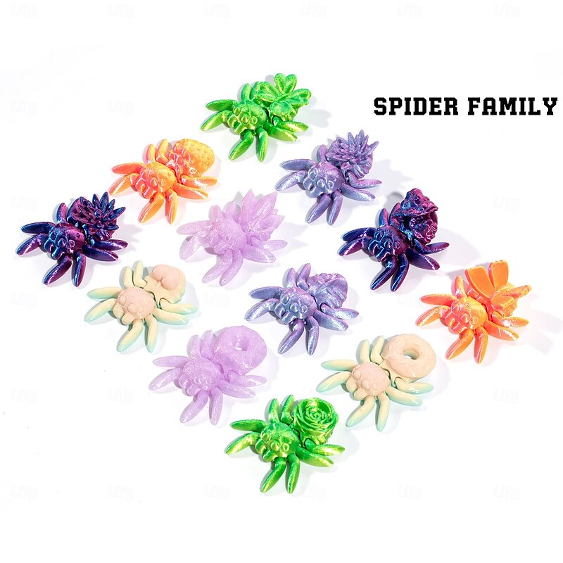10PCS Halloween Mini Spider Figurines, 3D Printed Poseable Spider Toys, Small Articulated Joint Spider Models for DIY Terrarium Decor, Halloween Gift or Party Favors