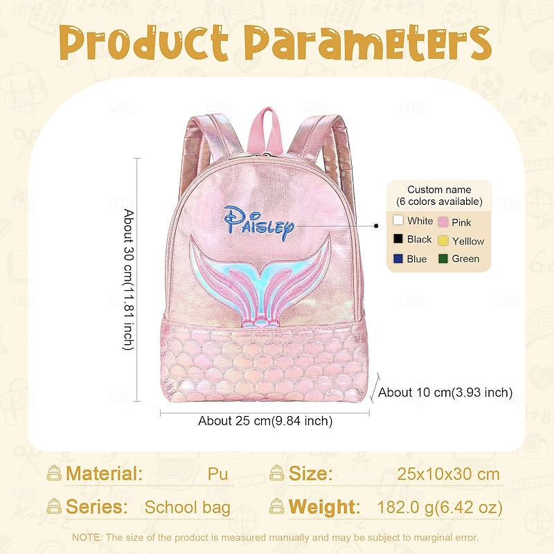 Personalized Mermaid Backpack for Girls with Custom Name and Color  Back to School Gift for Kids Multi-Compartment Kids School Bag for Books Water Bottles and Stationery3