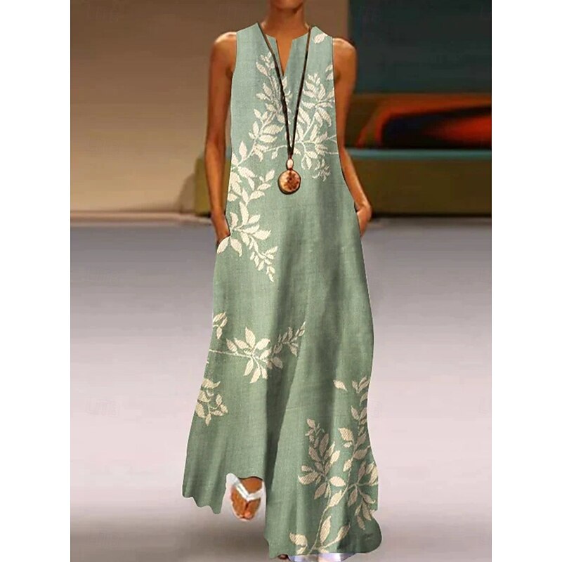 Women's Maxi Dress Sundress A Line Dress Summer Dress Vacation Casual Boho Holiday Loose Fit Ombre Floral Graphic Sleeveless V Neck Notched Neck Aqua Blue Sage Green Lilac Summer Spring