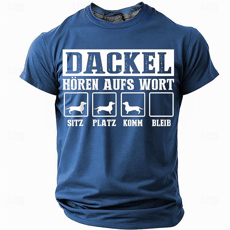 Mens Dachshund Graphic T-Shirt: 'Dackel Hören Aufs Wort' German Dog Commands Print - Sit, Down, Come, Stay Short Sleeve Tee2