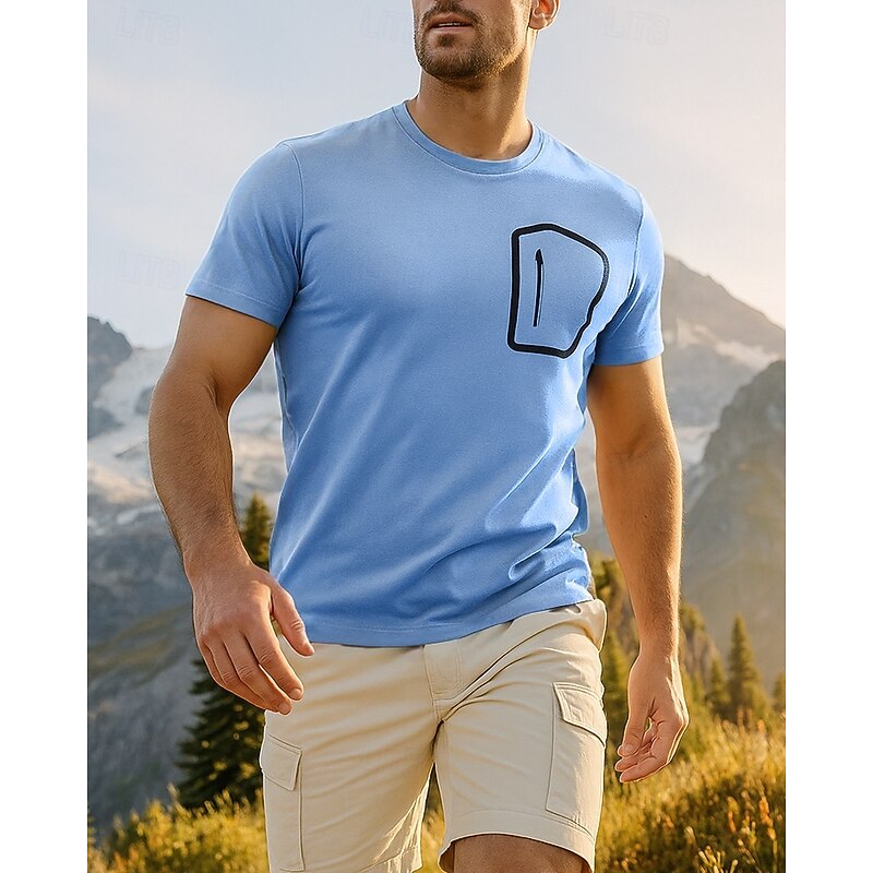 Men's T shirt Hiking Shirt Hiking top Short Sleeve Crew Neck Tee Tshirt Top Outdoor Breathable Quick Dry Lightweight Polyester Blue Apricot Grey Tennis Golf Running4