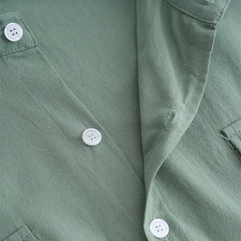 Men's Shirt Linen Shirt Summer Shirt Beach Wear Button Up Shirt Solid Color Vacation Street White Green Khaki Light Blue Long Sleeve Turndown Summer Clothing Apparel Pocket4