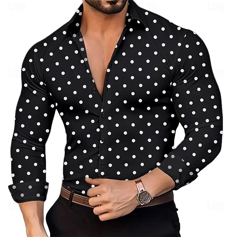 Men's Polka Dot Shirt Button Up Shirt Casual Dress Shirt Long Sleeve Fashion Casual Vacation Daily Streetwear Summer Spring Turndown 3D Print Collared Shirts Black White Pink Blue