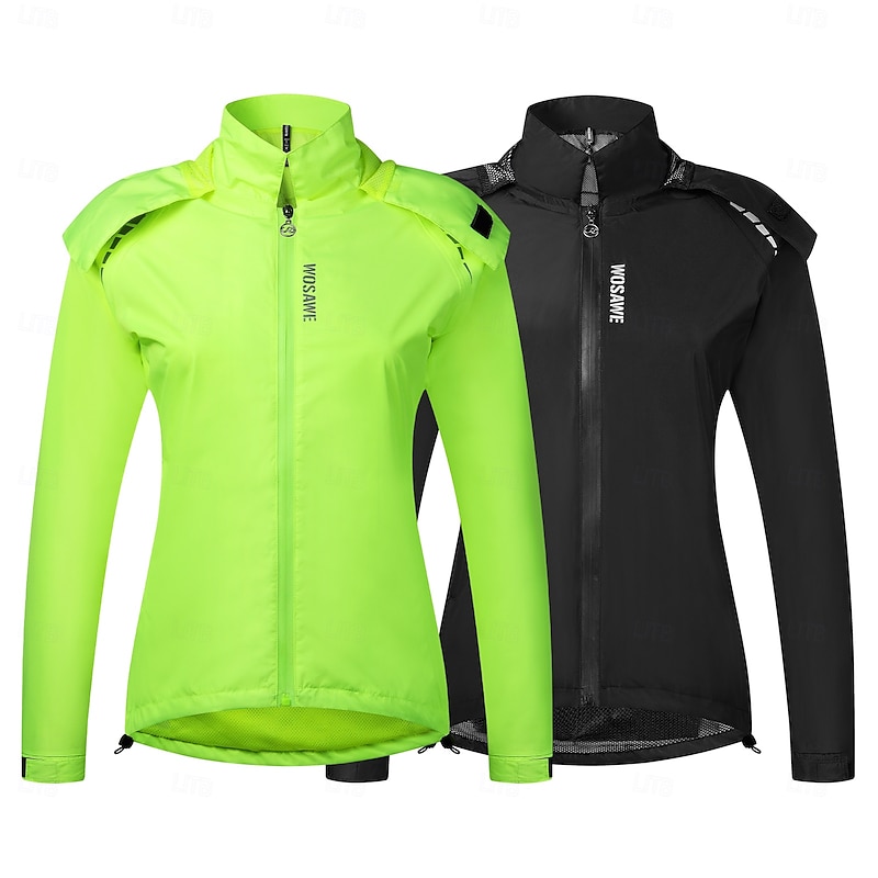 WOSAWE Women's Cycling Jacket Windbreaker Cycling Jersey High Visibility Windproof Rain Waterproof Back Pocket Bike Jacket Tracksuit Mountain Bike MTB Road Bike Cycling City Bike Cycling Black Green