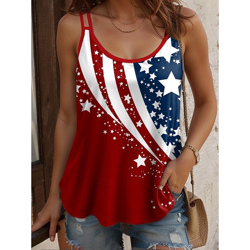 Women's Patriotic  Camisole Tank Top Graphic Flag Casual Sleeveless Scoop Neck Regular Tops Daily Holiday Print Yellow Wine Red Blue Summer Spring3