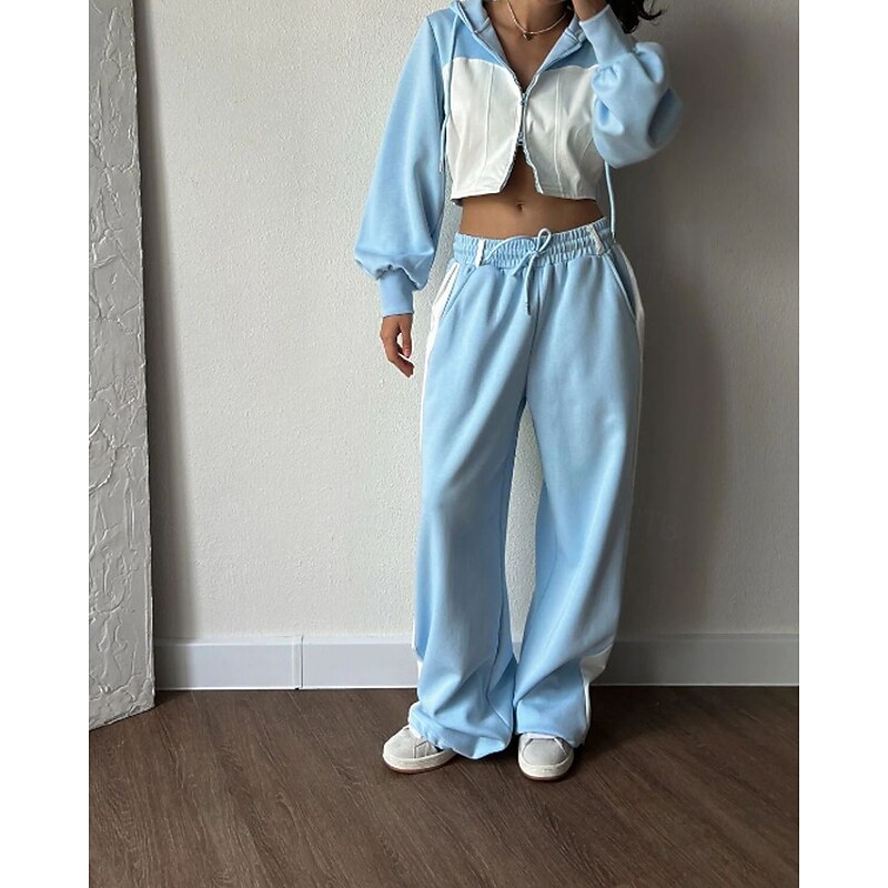 Women's Tracksuit Sweatpants Hooded Jacket Lace Zipper Pocket Color Block Clothing Suit Fall White Pink Gym Athleisure Running Thermal Warm Windproof Long Sleeve Sport Activewear Stretchy Regular Fit2