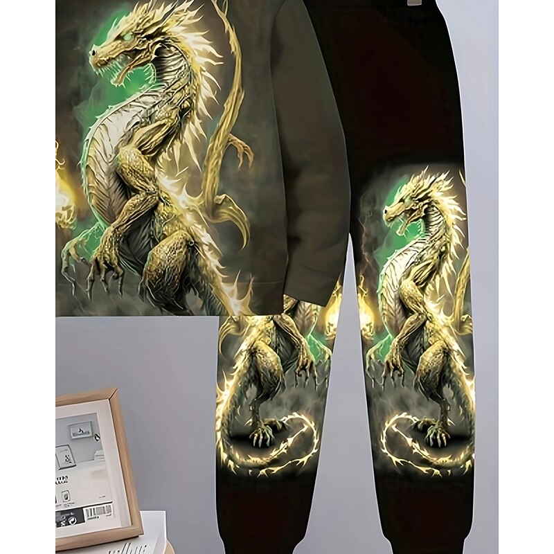 Boys' 3D Dragon Hoodie & Sweatpants Set Sports Suit Tracksuits Long Sleeve Spring Fall Daily Basic Casual Kids 4-12 Years Hooded Outdoor Vacation Sports Tailored Fit4